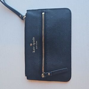 Kate Spade Black and Gold Leather Wristlet like new